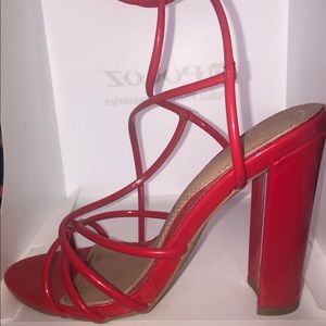 Apple Red Strappy Block Heels